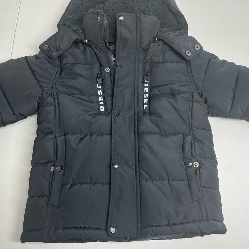 Diesel Kids Down Parka Jacket Size 5/6 Black Hooded Full zip